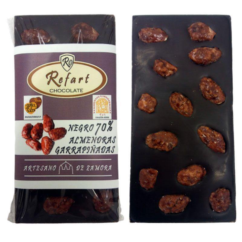 Tableta de chocolate negro 70% con almendra garrapiñada. - Bendito Sabor